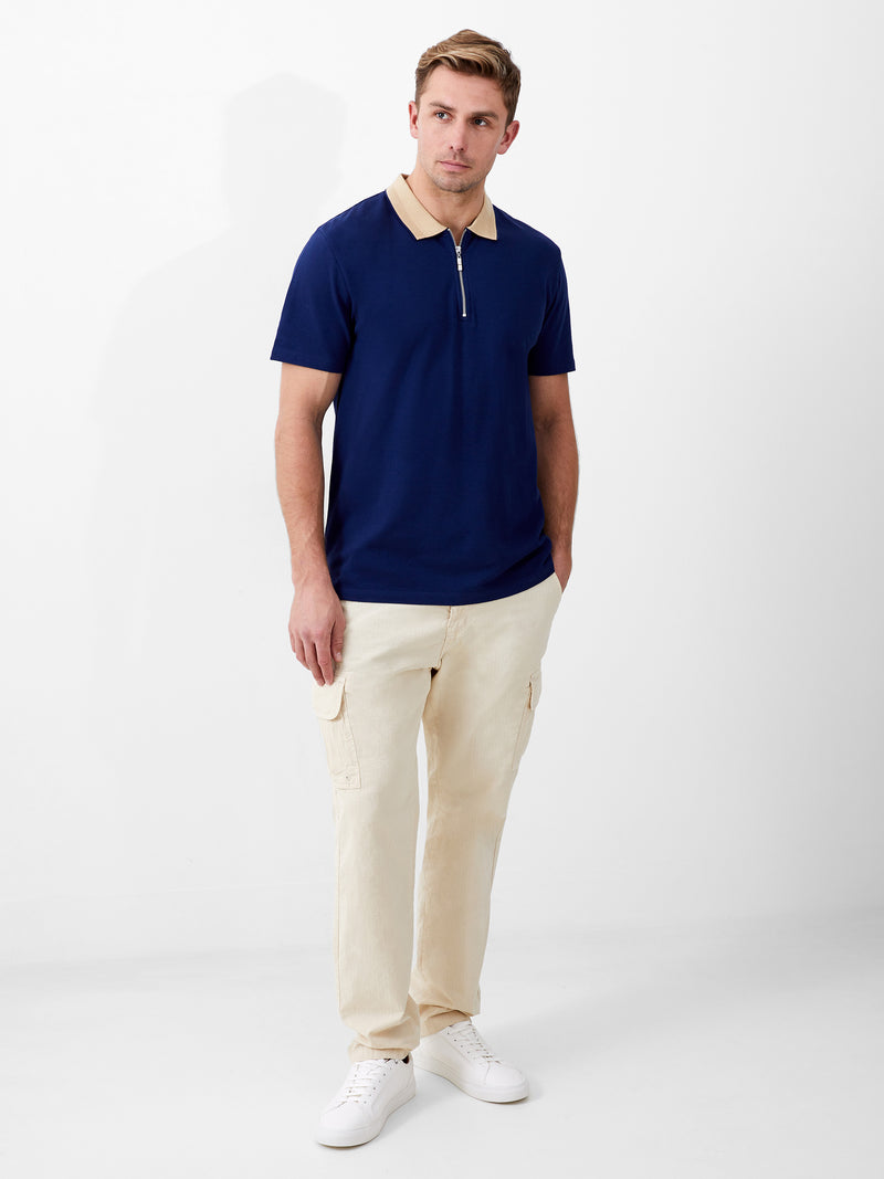 Elastane Half Zip Pique Polo Shirt