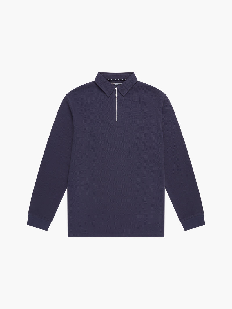 Long Sleeve Popcorn Zip Polo Shirt