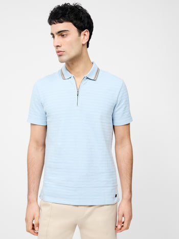 Tipped Collar Zip Polo Shirt