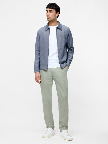 Long Sleeve Double Face Pique Zip Through Shirt