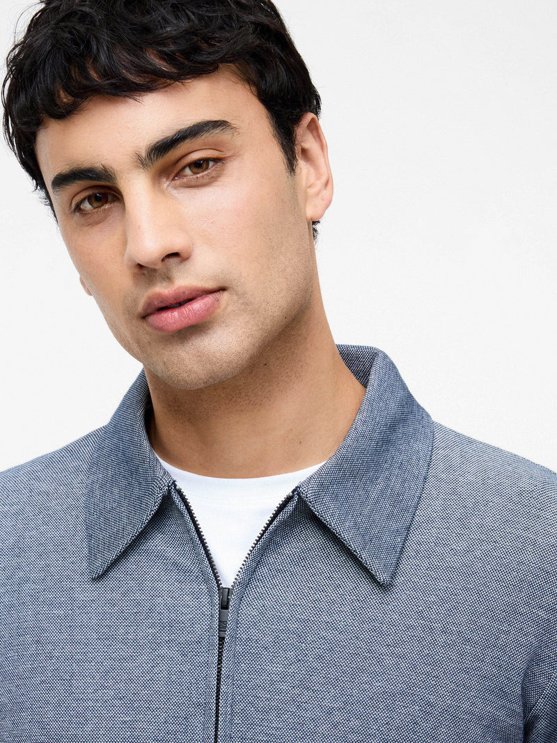 Long Sleeve Double Face Pique Zip Through Shirt