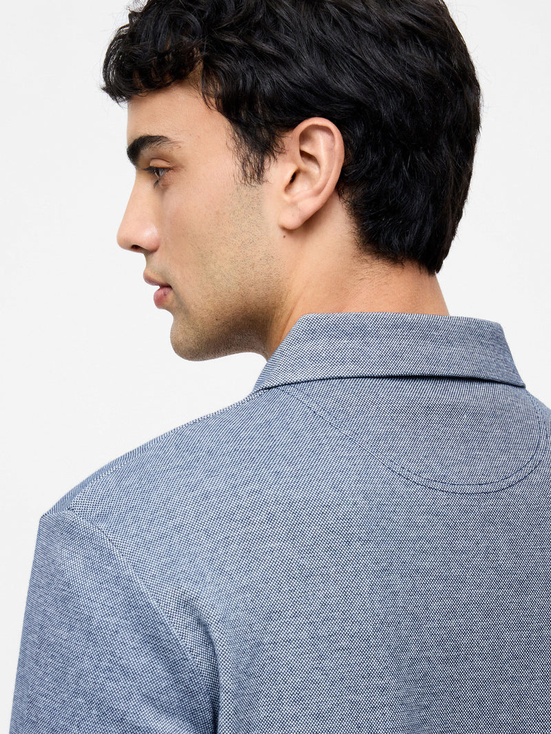 Long Sleeve Double Face Pique Zip Through Shirt