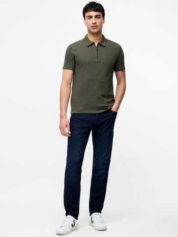 Jacquard Waffle Zip Polo Shirt