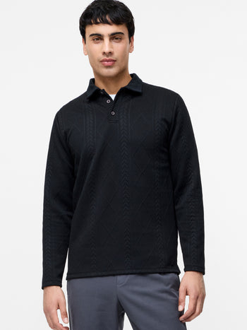 Long Sleeve Jacquard Polo Shirt    