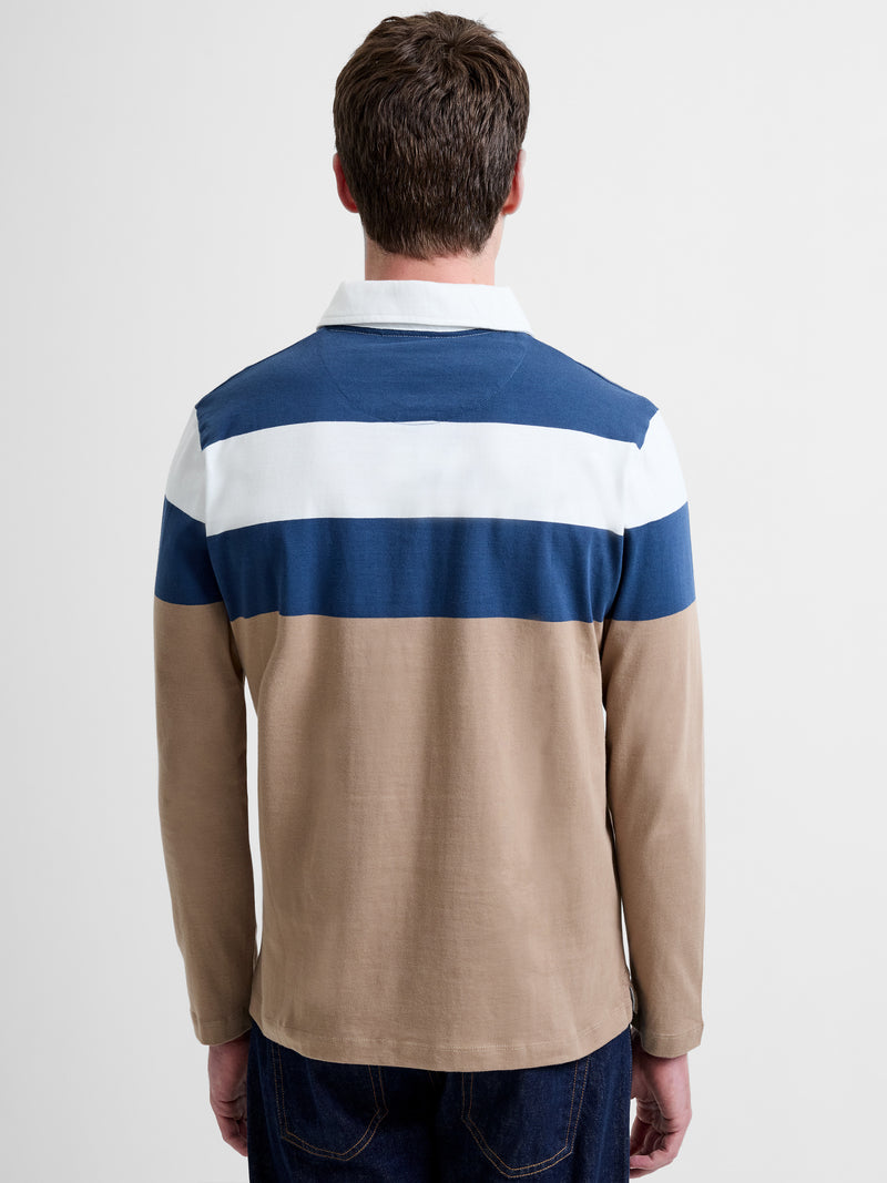Long Sleeve Striped Zippered Polo Shirt