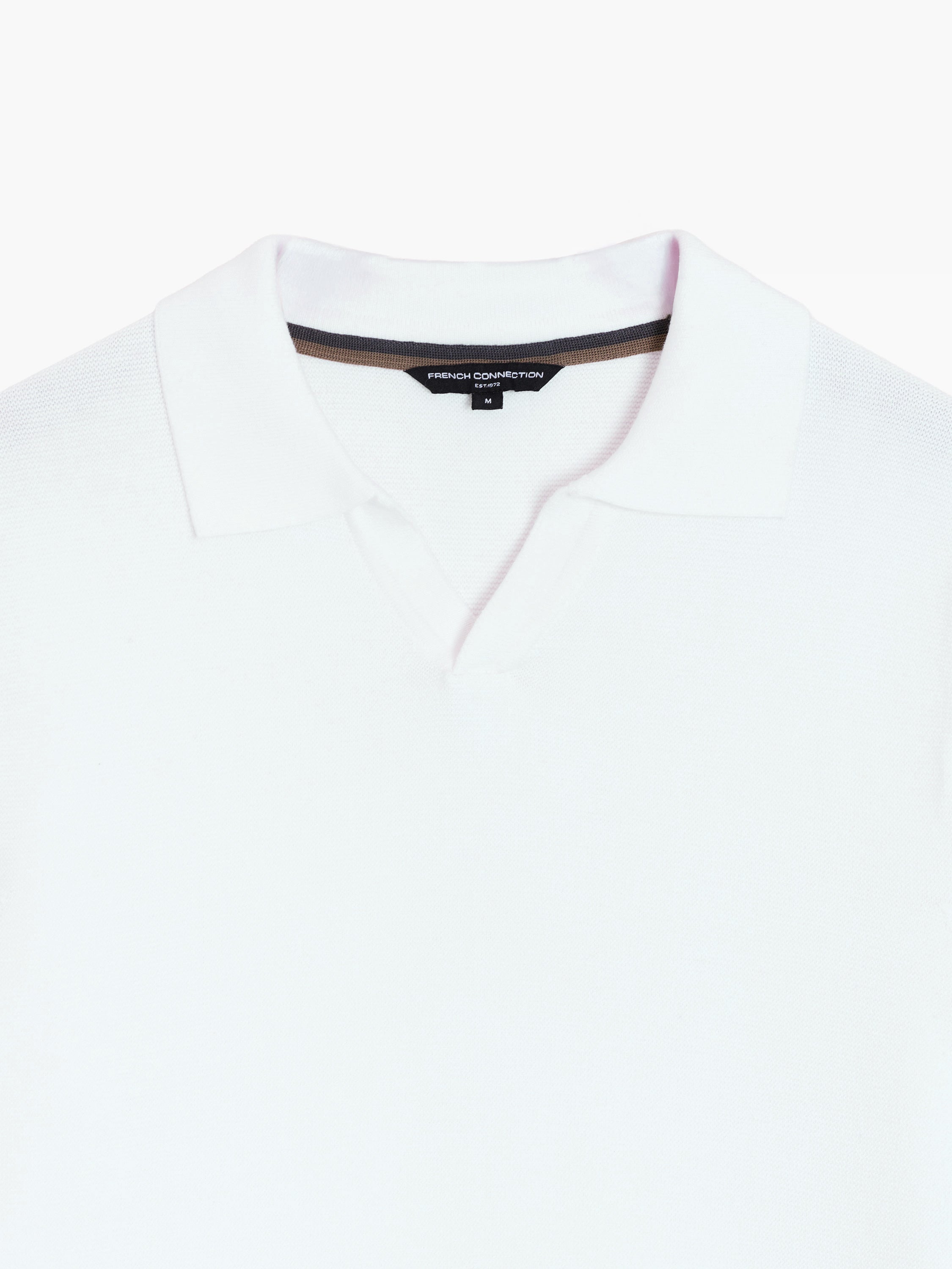 Short Sleeve Open Collar White Knit Polo Shirt