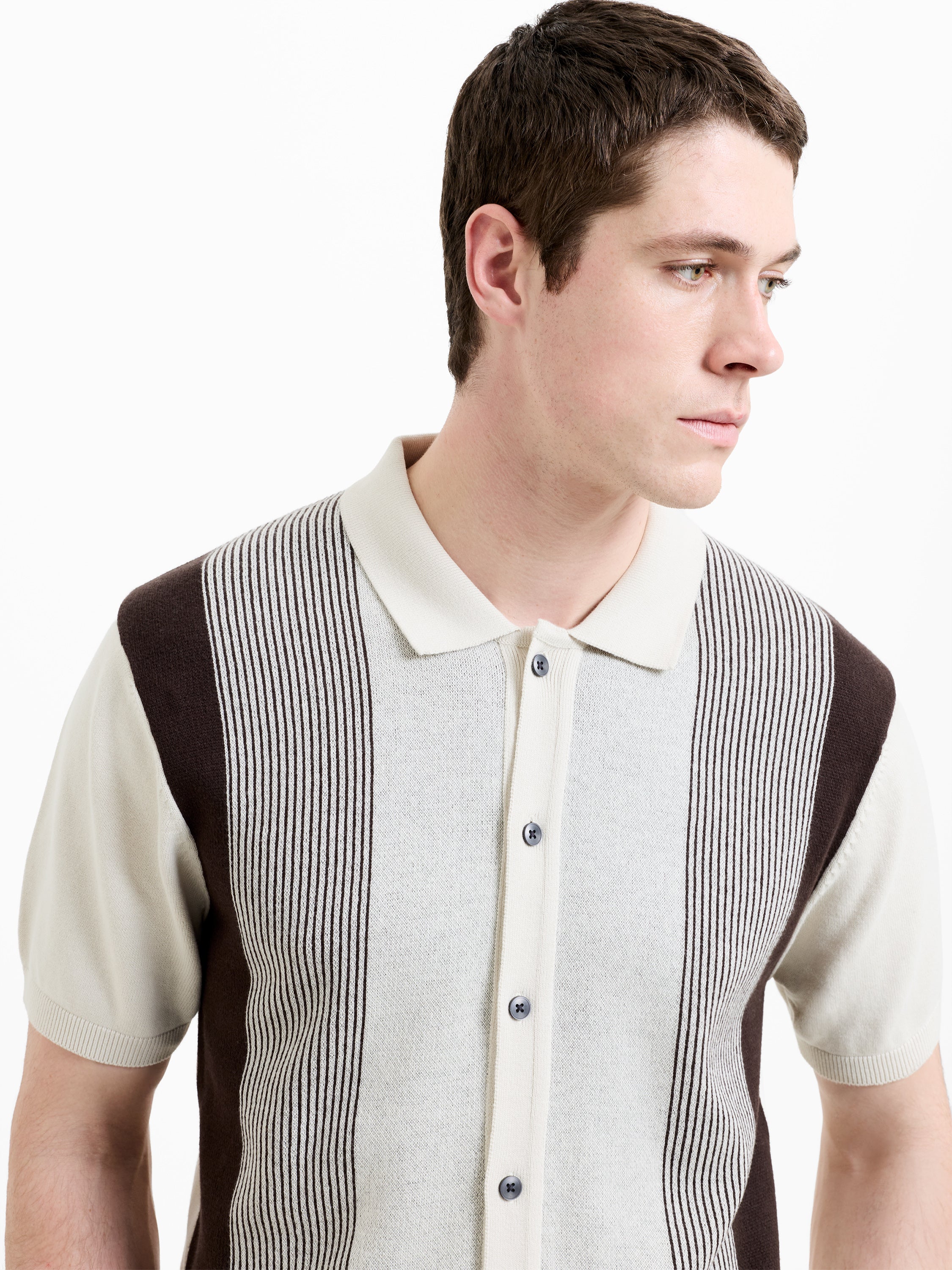 Short Sleeve Retro Stripe Knit Polo Shirt