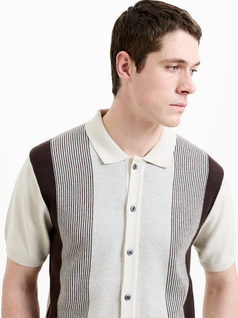 Short Sleeve Retro Stripe Knit Polo Shirt