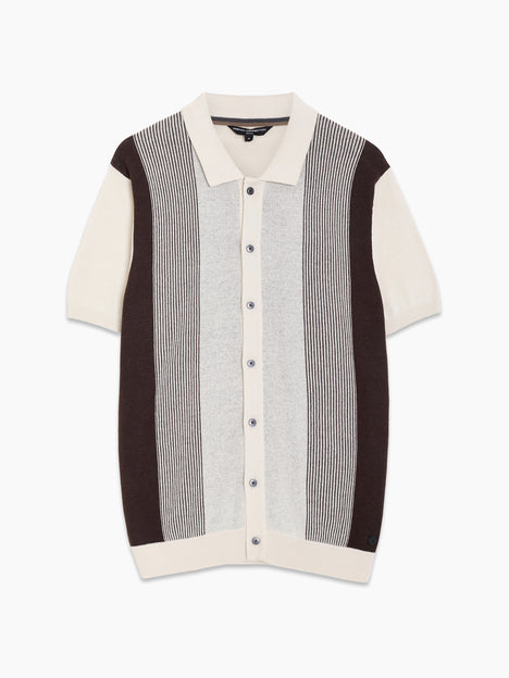 Short Sleeve Retro Stripe Knit Polo Shirt