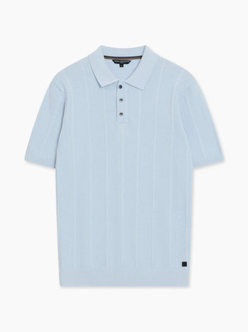 Short Sleeve Light Blue Textured Knit Polo Shirt