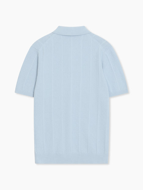 Short Sleeve Light Blue Textured Knit Polo Shirt