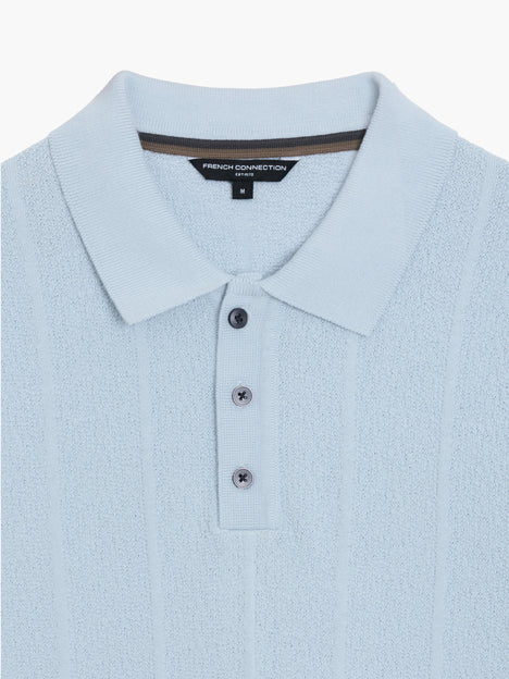 Short Sleeve Light Blue Textured Knit Polo Shirt