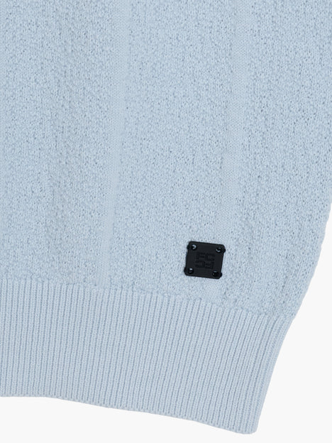 Short Sleeve Light Blue Textured Knit Polo Shirt