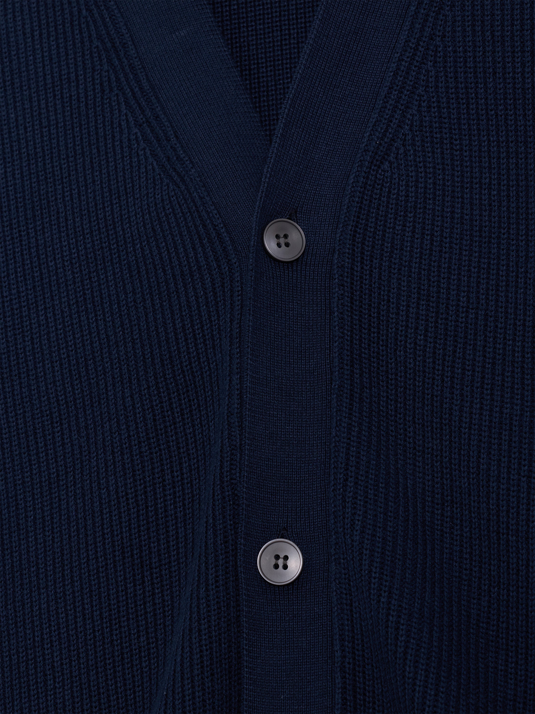 Navy Button Through Ribbed Knit Cardigan