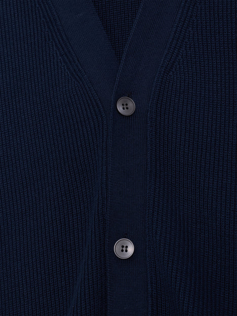 Navy Button Through Ribbed Knit Cardigan