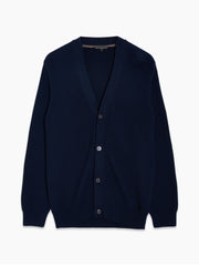 Navy Button Through Ribbed Knit Cardigan