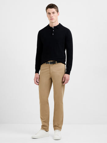 3 Button Long Sleeve Knit Polo Shirt