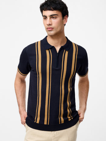 Colour Striped Zip Polo Shirt