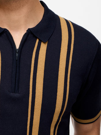 Colour Striped Zip Polo Shirt