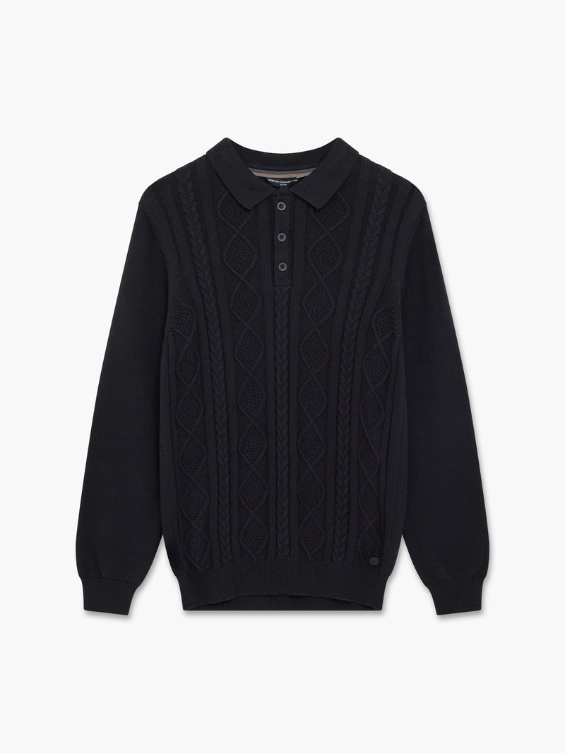 Long Sleeve Cable Knit Polo Jumper