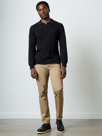 Long Sleeve Cable Knit Polo Jumper