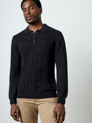 Long Sleeve Cable Knit Polo Jumper