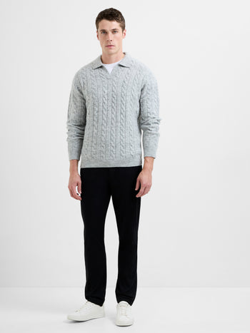 Cable Knit Trophy Neck Polo Jumper