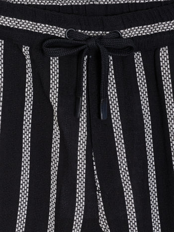 Black and White Striped Drawstring Shorts