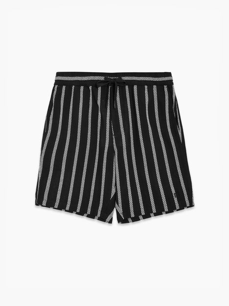Black and White Striped Drawstring Shorts