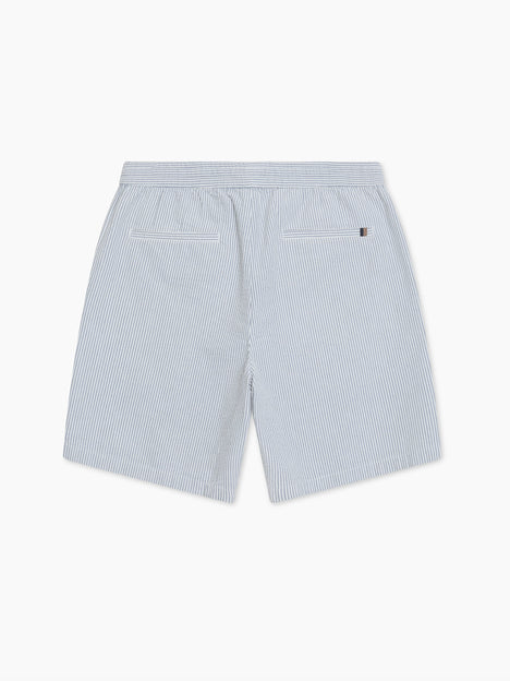 Seersucker Blue Striped Drawstring Shorts