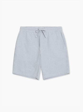 Seersucker Blue Striped Drawstring Shorts
