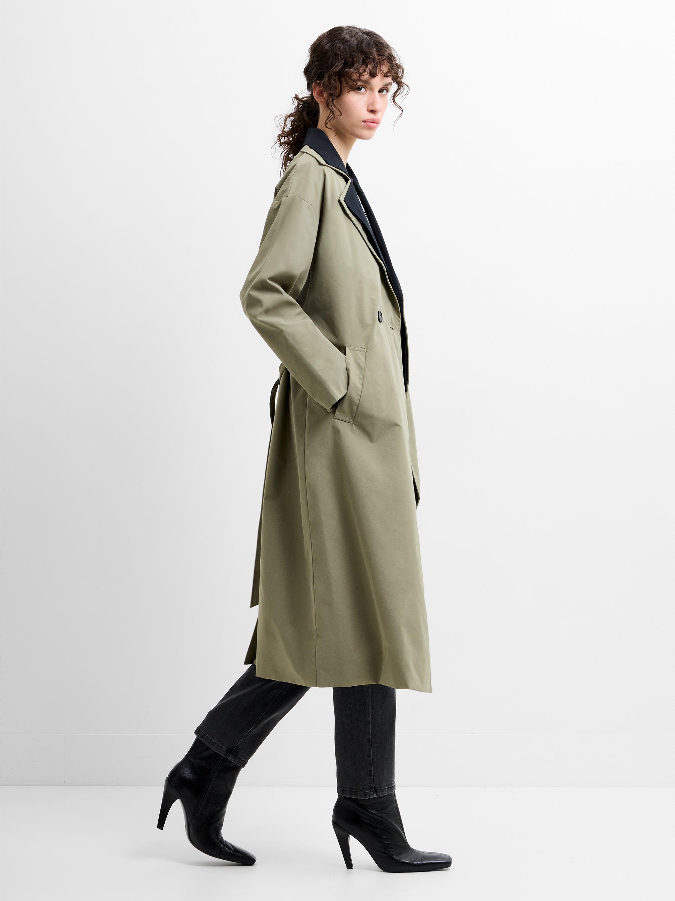 Kaci Double Collar Khaki Green Trench Coat