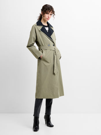 Kaci Double Collar Khaki Green Trench Coat