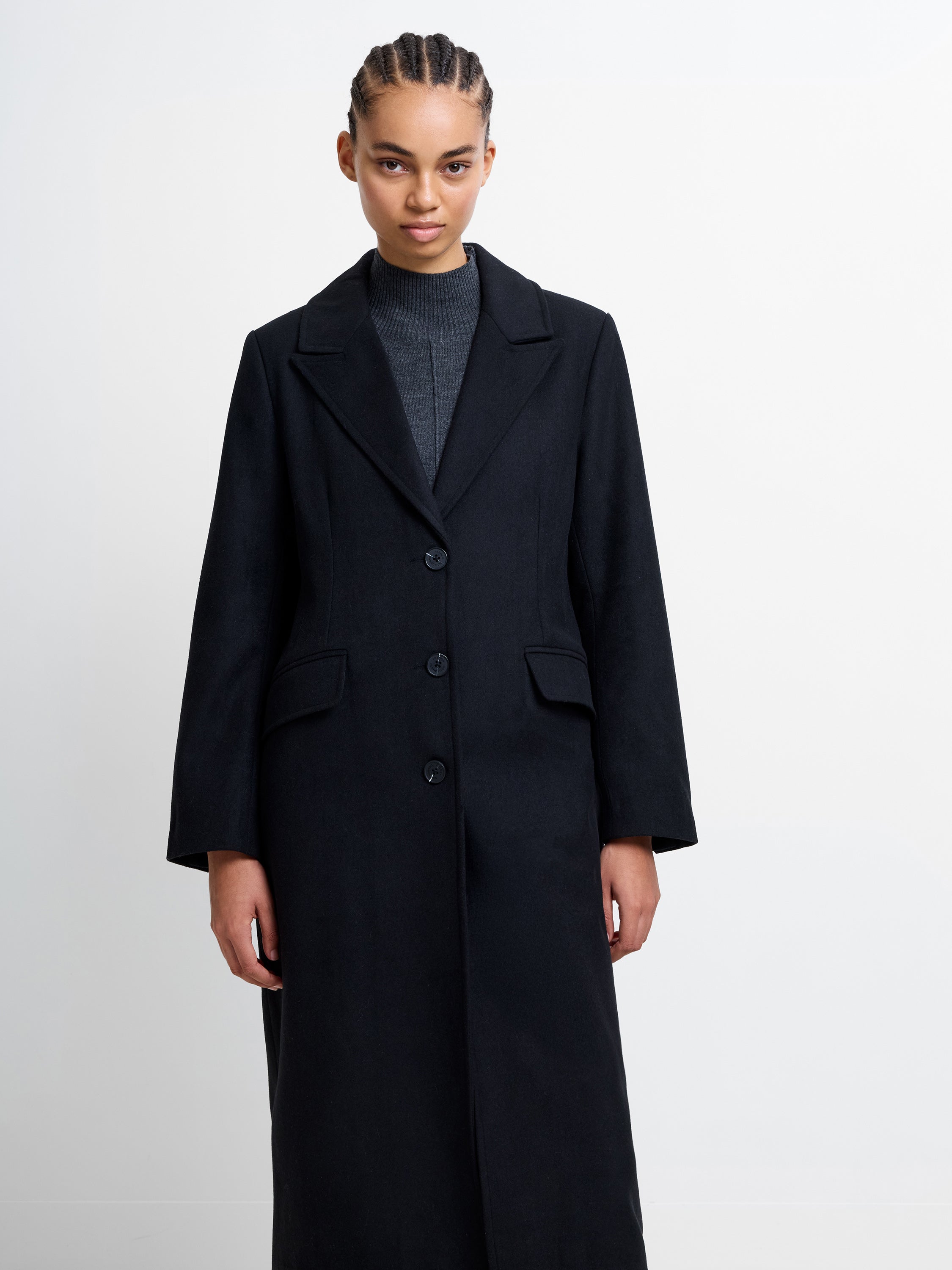 Single Breasted Crombie Wool Blend Coat