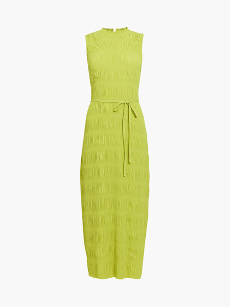 Reese Sleeveless Plisse Tie Waist Green Midi Dress