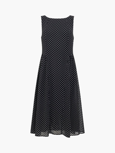Black and White Polka Dot Sleeveless Tea Dress