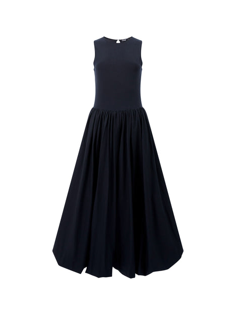 Phoebe Jersey Woven Mix Bubble Hem Midi Dress
