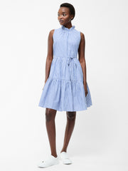 Tiered Striped Poplin Dress