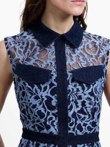Skye Lace Godet Blue Midi Shirt Dress