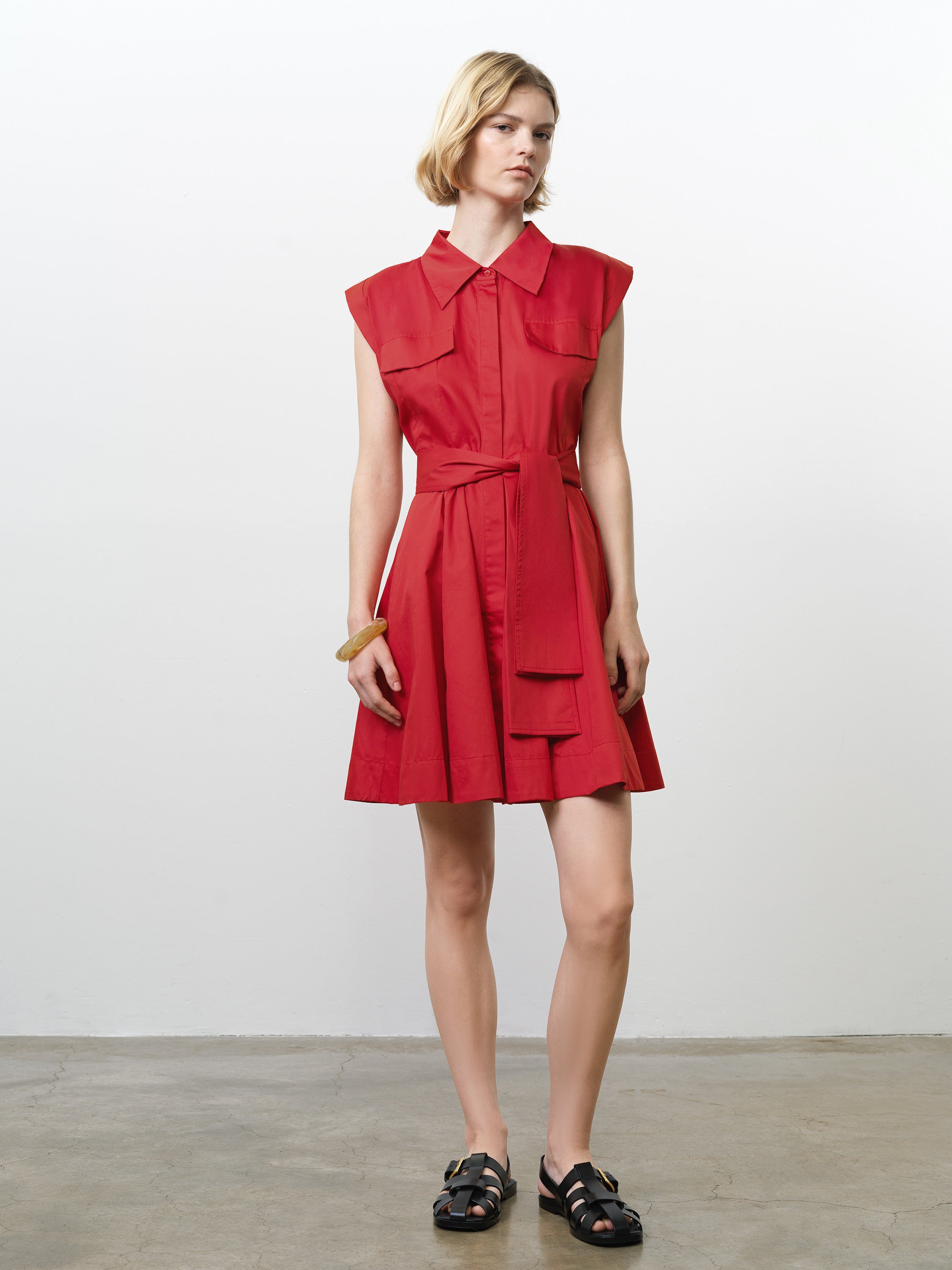 Alexis Cotton Belted Red Mini Shirt Dress