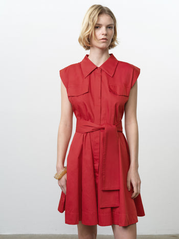 Alexis Cotton Belted Red Mini Shirt Dress