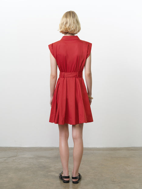 Alexis Cotton Belted Red Mini Shirt Dress