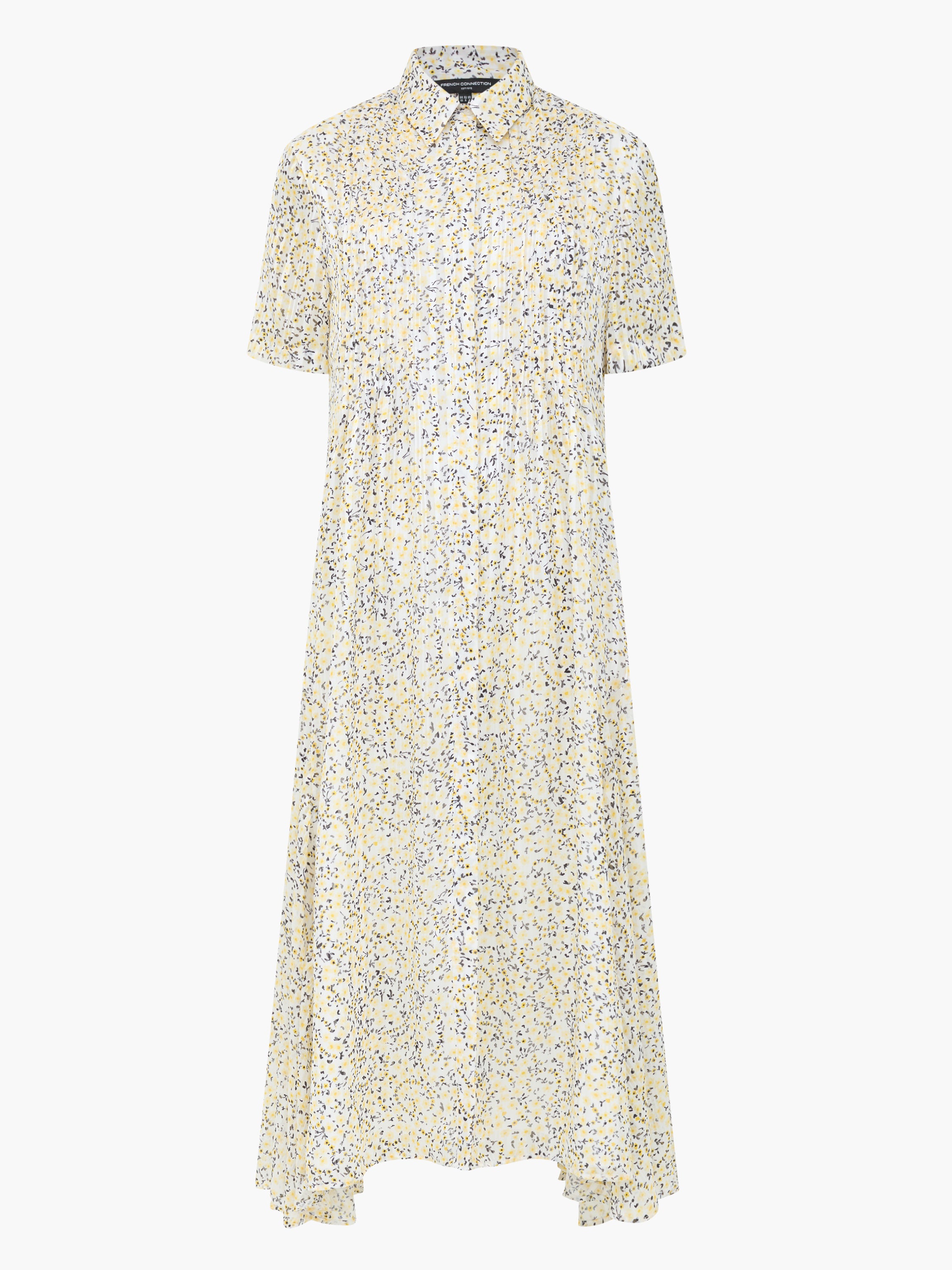 Bonnie Satin Abstract Yellow Midi Shirt Dress