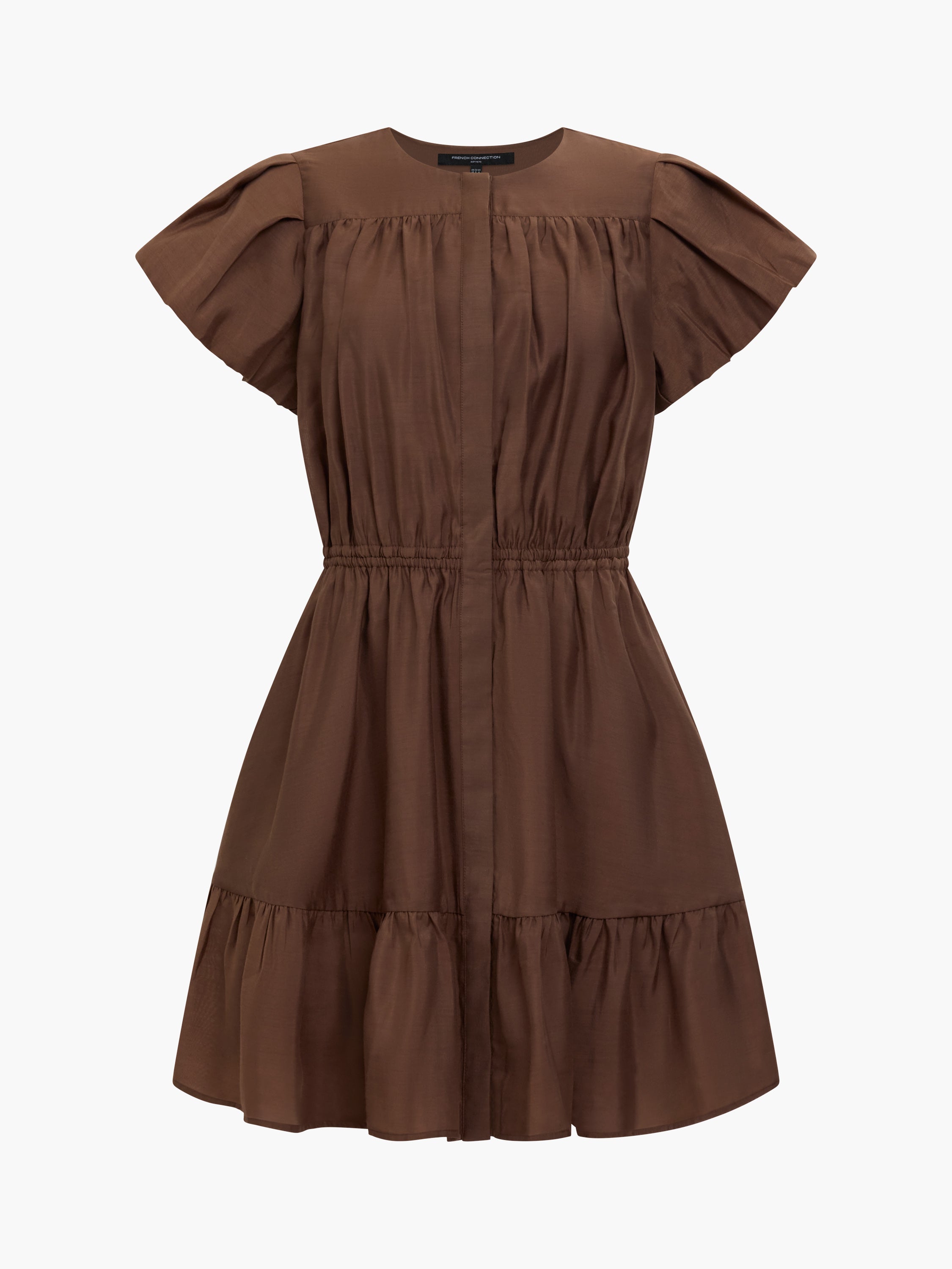 Holland Flutter Sleeve Tiered Brown Mini Dress