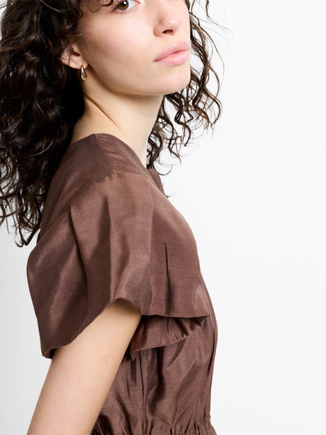 Holland Flutter Sleeve Tiered Brown Mini Dress