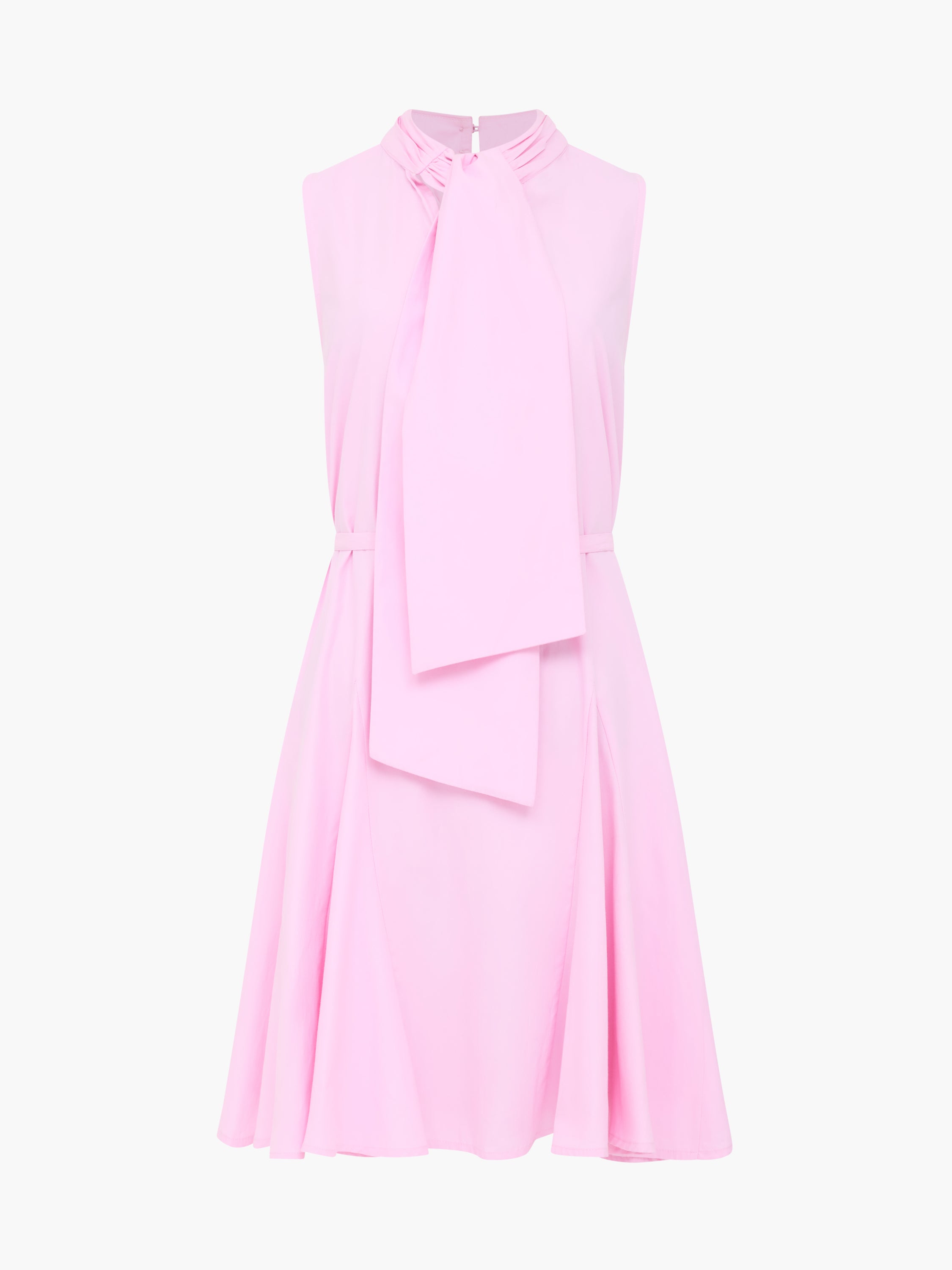 Era Poplin Bow Neck Godet Light Pink Mini Dress