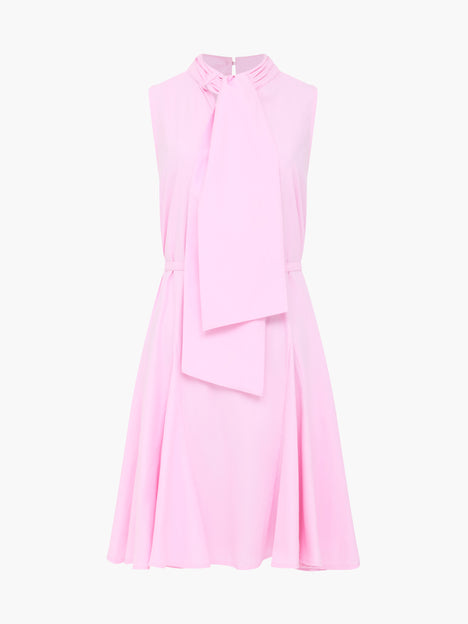 Era Poplin Bow Neck Godet Light Pink Mini Dress
