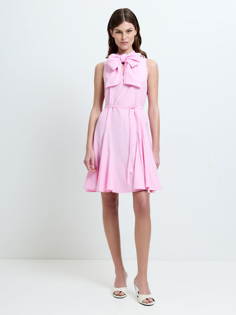 Era Poplin Bow Neck Godet Light Pink Mini Dress