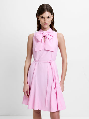 Era Poplin Bow Neck Godet Light Pink Mini Dress