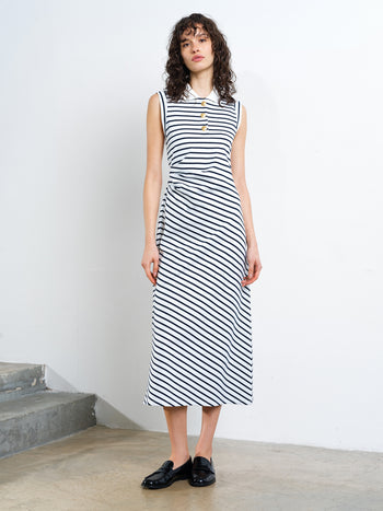 Tommy Monochrome Striped Sleeveless Polo Midi Dress